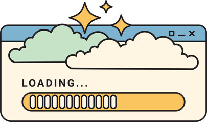 Digital Loading Bar with Clouds and Sparkling Stars.