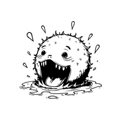Whimsical aquatic creature with expressive features and distinctive spiky exterior in ink