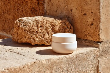 Cream jar on sun-drenched stone