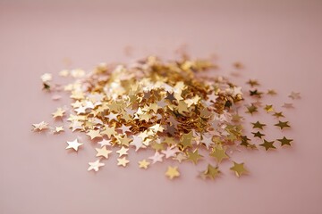 Golden star confetti on a pale pink background