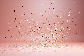 Confetti explosion on a light pink backdrop