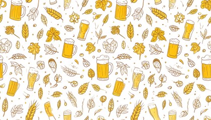 Hand drawn beer pattern with autumnal elements
