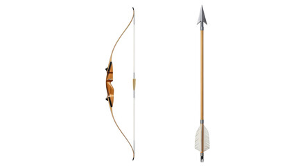 Isolated bow and arrow archery sporting goods, sport outdoors equipment recreation hunting tool