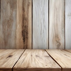 Naklejka premium Empty Rustic Wooden Table and Textured Plank Wall Background