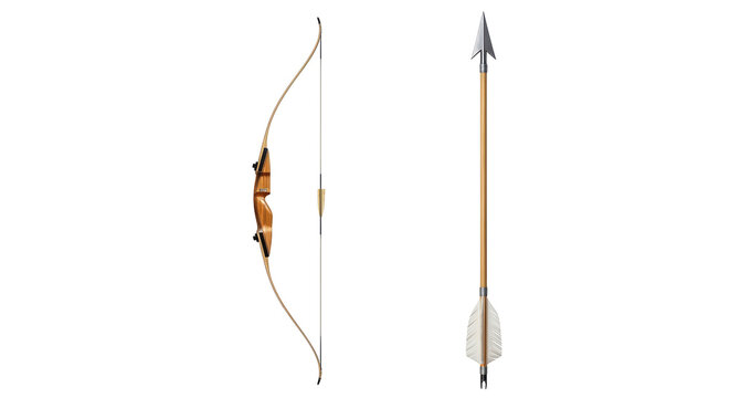 Isolated bow and arrow archery sporting goods, sport outdoors equipment recreation hunting tool