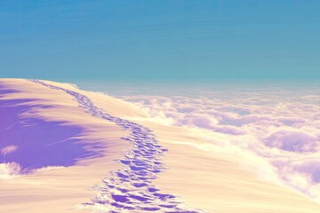 Snowy mountain path to clouds