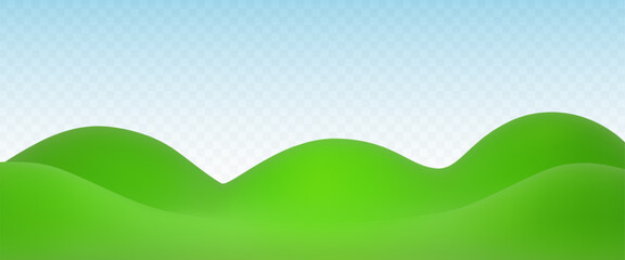 3d green grass hill vector on transparent background. Cartoon lawn with mountain. Nature render illustration.