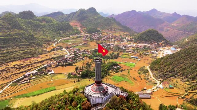 Lung Cu Flag Point Cinematic Drone Footage of Ha Giang Loop &ndash; Motocross Adventure Through Vietnam&rsquo;s Mountains Lung Cu Flag Point