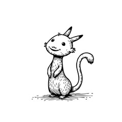 Whimsical sketched creature stands looking upward with an endearing expression rendered in fine