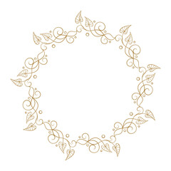 Circle wreath with ornate swirls and leaves. Elegant botanical frame for wedding and greeting cards