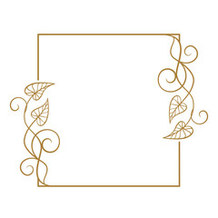 Square frame with decorative curls and leaves. Botanical border for templates and invitations