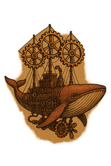 Fototapeta premium Steampunk Whale Airship with Gear Sails