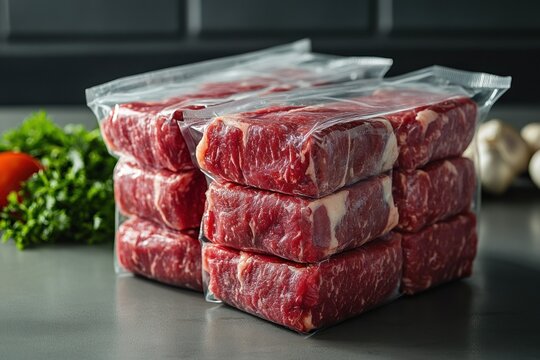 High-quality frozen meat in a transparent bag for easy handling