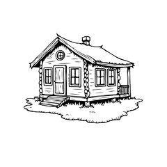 Whimsical woodland cabin sketch a charming rustic retreat design perfect for children's books