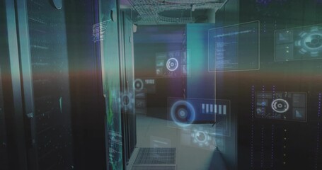 Upon startup 3D holographic UI elements appearing sliding out and fading showing data processing - Powered by Adobe