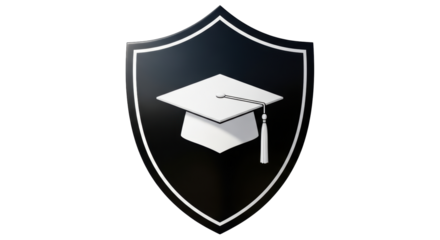 Isolated Graduation Cap Emblem, Shield, College and University Academic Icon for Diploma