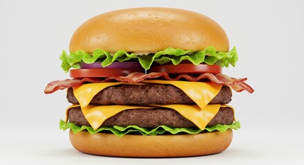 Smakelijke dubbele hamburger glanst mooi licht. AI Generated