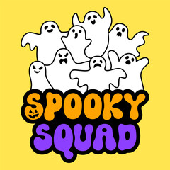 Spooky Squad Halloween Ghost Group with Smiling Faces and Text