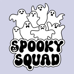 Spooky Squad Halloween Ghost Group in White Cartoon Style with Pastel Background