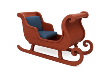 Christmas santa claus sleigh with blue cushion on transparent background