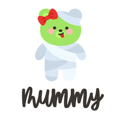 Cute Halloween Mummy Bear with Red Bow Wrapped in Bandages