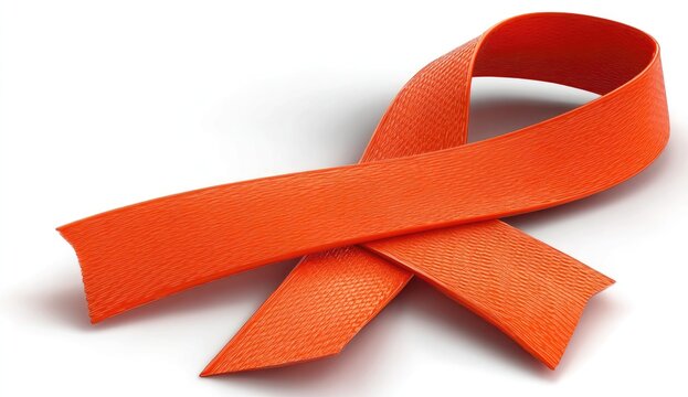 Orange awareness ribbon on white background