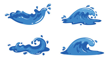 Four stylized blue water wave shapes against a white background