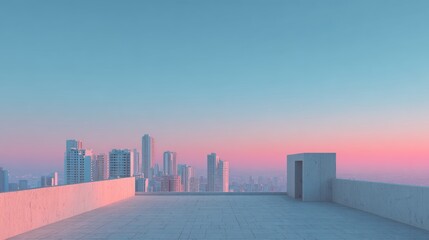 Aerial view of city buildings 3d illustration with pink sky,top view of abstract modern city downtown,for banner,space for text.