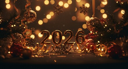 2026 Holiday Text Design with Snowflakes & Festive Ribbons for New Year Celebrations