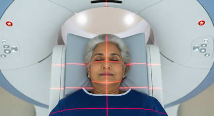 elderly indian female patient sleeping in mri machine