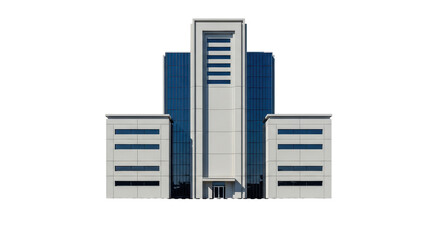 Isolated government building with multiple layers of windows and light gray concrete finish