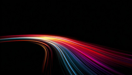 Light and stripes moving fast over dark background. Concept of leading in business, Hi tech products, warp speed wormhole science design.	