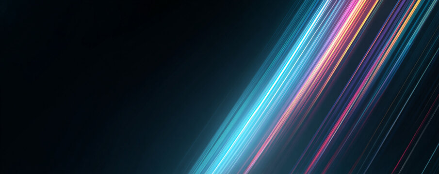 Abstract horizontal lines and glowing streaks produce an energetic and futuristic vibe. Suitable for banners and backgrounds. Curved bright speed line swirls.	