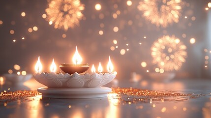 Banner design for diwali festival and podium,Diwali light decoration candle with fireworks,Stage,Product display Showcase design sparkle background,Deepavali,Dipavali,3D podium illustration.