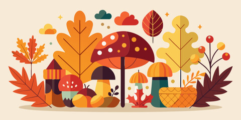 Graphic Set of Autumnal Plants
