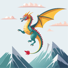 3D Drache, Fantasy, schuppige Textur, fliegend &uuml;ber Bergen, episches Licht, detailliert, fotorealistisch
