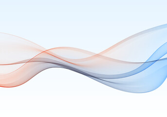 Dynamic abstract wave with soft red and blue gradient hues on a clean white background.