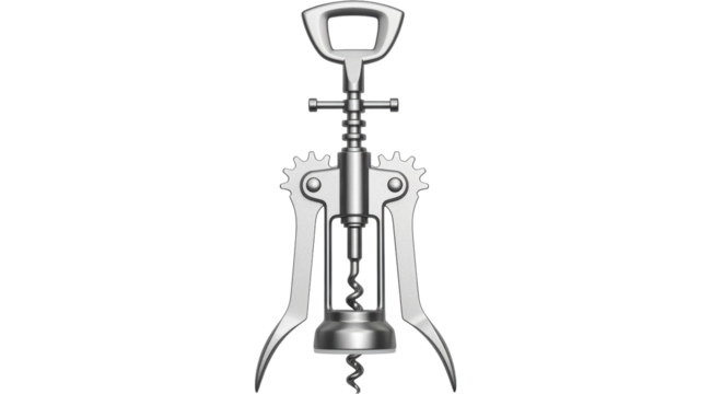 Isolated winged corkscrew bottle opener for opening a wine bottle, in silver, modern style