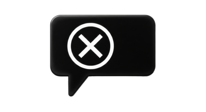 Isolated black speech bubble icon with cancellation sign, symbol for deleting communication