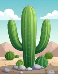 Cartoon cactus in a desert landscape