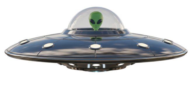 Isolated UFO with Alien in a Dome, Spaceship, Fantasy, Sci-Fi, Extraterrestrial, Flying Object