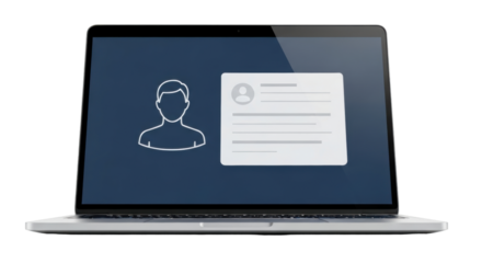 Isolated laptop displaying user profile page and contact information on screen display.