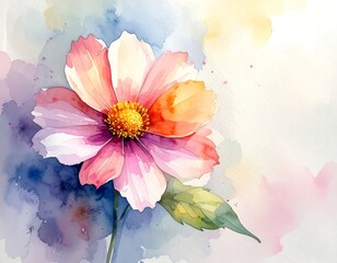 Watercolor cosmos flower