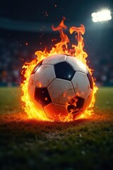 Fototapeta premium Fiery football engulfed in hot flames, burning intensely , inferno, visual, passion