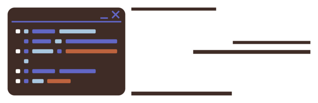 Code editor panel displaying syntax-highlighted lines and checkboxes, accompanied by horizontal lines. Ideal for software development, programming, coding workflow, project management, data