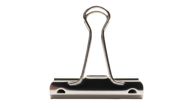 Isolated metal binder clip for paperwork, stationery item for office and home supplies - Powered by Adobe