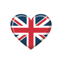 Obraz premium United Kingdom heart, patriotic flag design, glossy highlights, romantic emblem, travel theme sticker, national pride icon, vector artwork