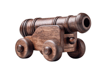 Wooden cannon on wheels, dark brown