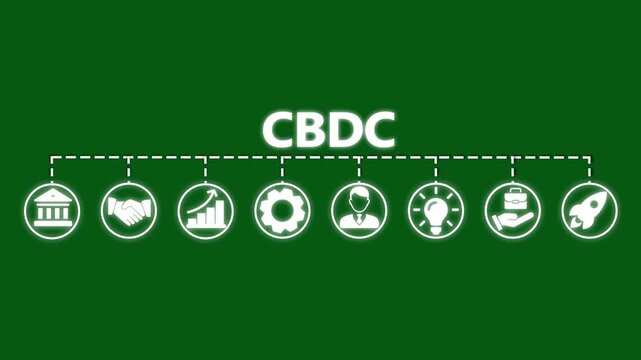 Cbdc banner web icon video concept of central bank digital currency with icons of centralize, government, trust, financial, blockchain, currency, big data and cost