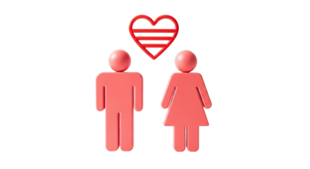 Isolated gender icons showing the figures of a male and a female, with heart symbol above